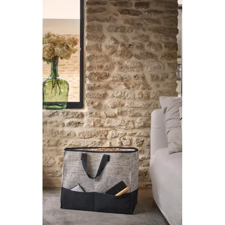 Borsa porta tronchi o pellet in cotone nero Tweed - Dixneuf | Design elegante e pratico - Capska