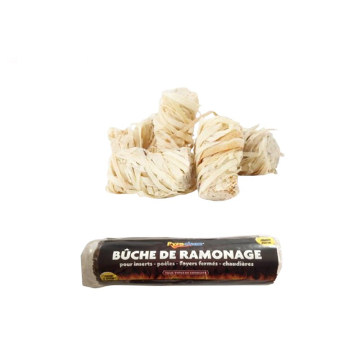 Pack FLAMBEE bois - Allume-feu + Buche de ramonage Pack FLAMBEE bois - Allume-feu + Buche de ramonage