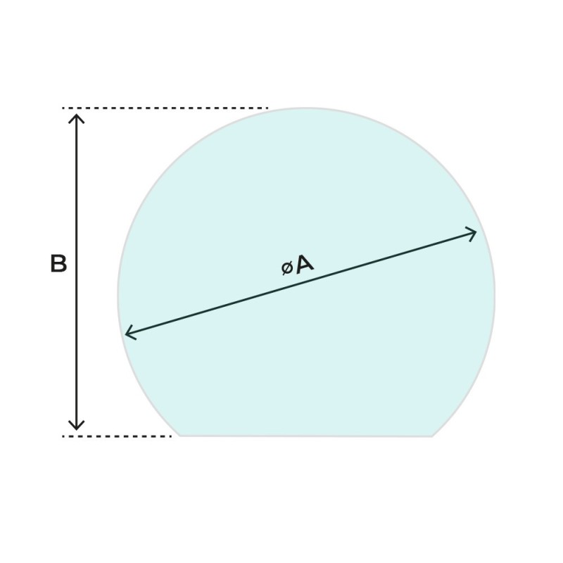 Plaque de sol verre clair rond coupé 900 x 1000 mm rayon 500 Plaque de sol verre clair rond coupé 900 x 1000 mm rayon 500