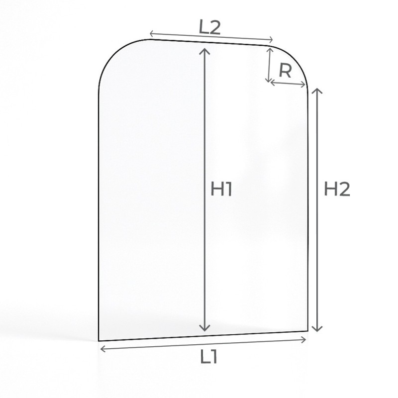 Vitre plate avec 2 angles arrondis schéma Vitre plate avec 2 angles arrondis schéma