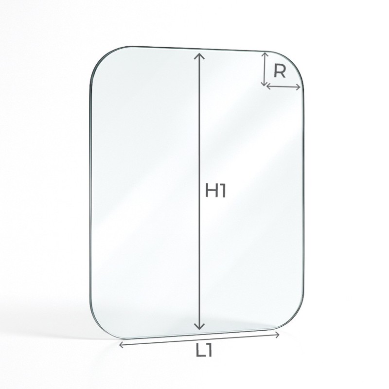 Vitre plate avec 4 angles arrondis 4 mm sur mesure schéma