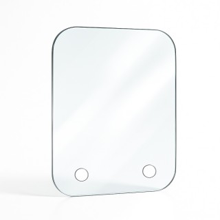 Vitre percée sur mesure forme 4 angles arrondis Vitre percée sur mesure forme 4 angles arrondis