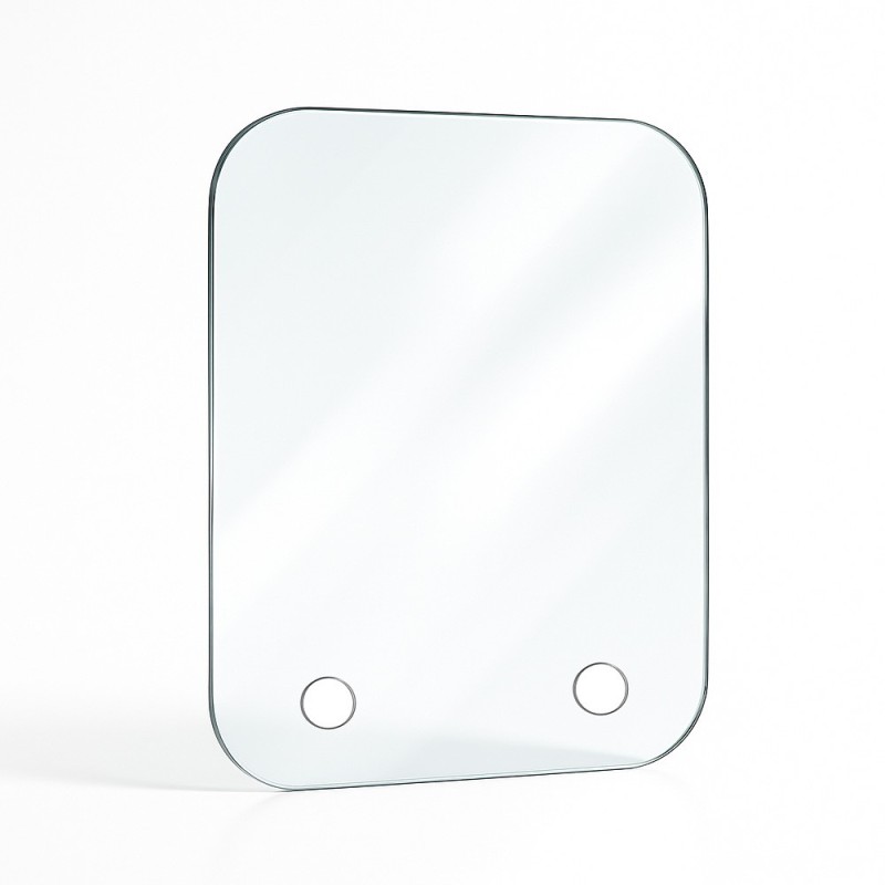 Vitre percée sur mesure forme 4 angles arrondis Vitre percée sur mesure forme 4 angles arrondis