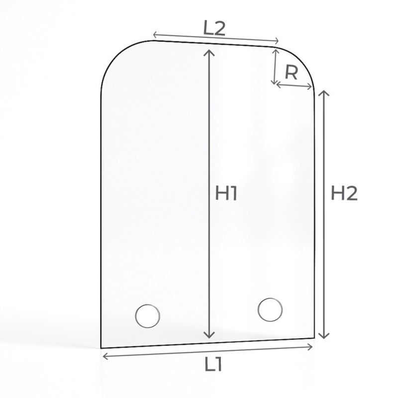 Vidrio plano con 2 ángulos redondeados en vidrio vitrocerámico para insert o estufa de leña - Capska Vidrio plano con 2 ángulos redondeados en vidrio vitrocerámico para insert o estufa de leña - Capska