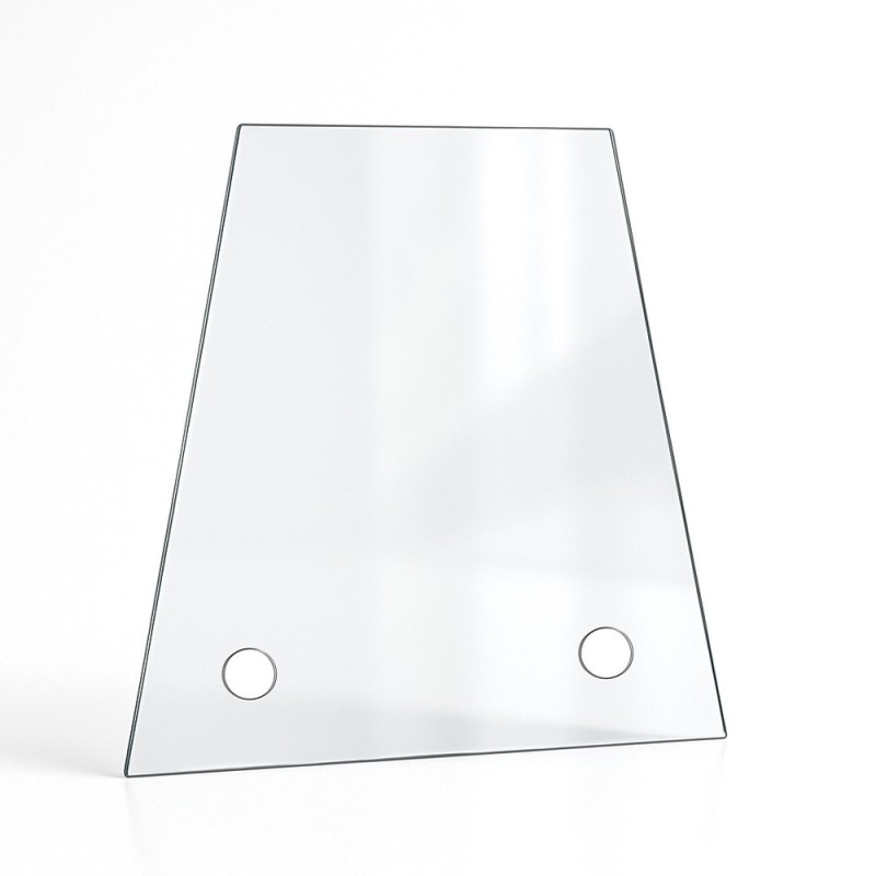 Vitre percée sur mesure forme trapèze isocèle Vitre percée sur mesure forme trapèze isocèle