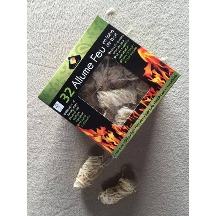 Allumes feu laine de bois - Boîte de 32 unités