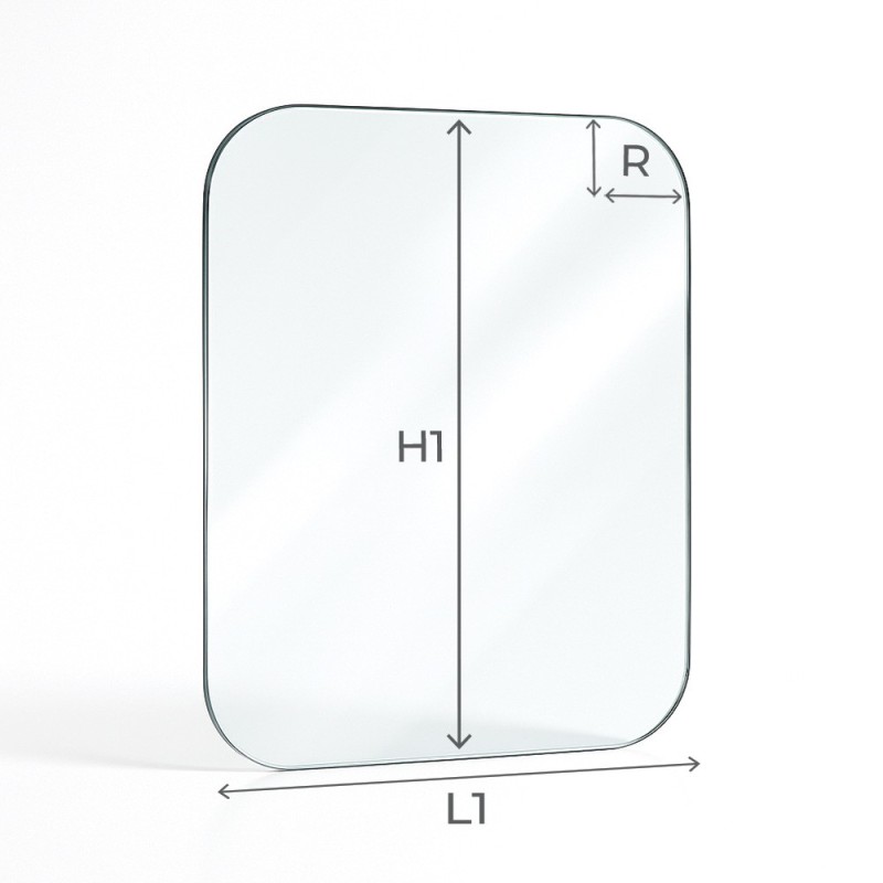 Vitre plate avec 4 angles arrondis 4 mm sur mesure schéma